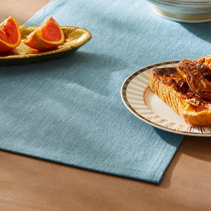 Rustic Cotton Linen Table Runner, 13x90 Inches River Blue | Farmhouse Style by ZEEMARTONLINE