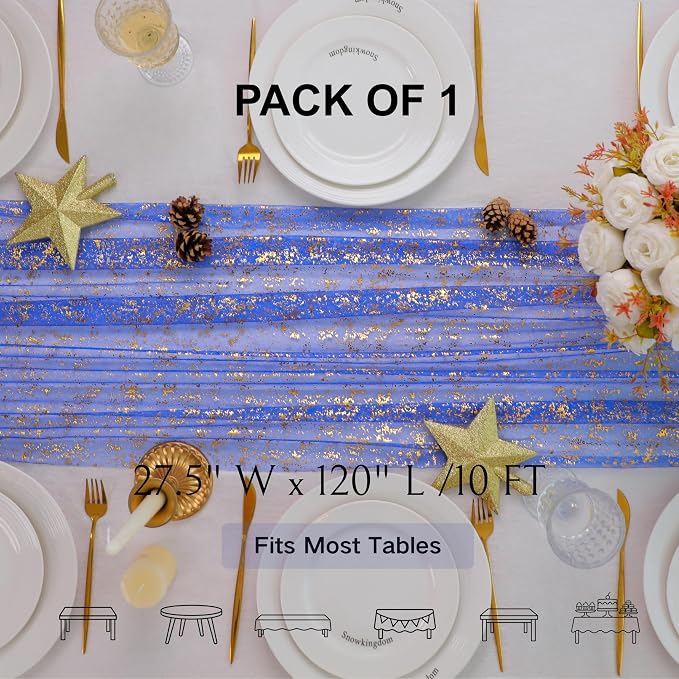 Snowkingdom Royal Blue Gold Table Runner 10 FT 120 Inch, Sparkle Sequin Glitter - Image 2