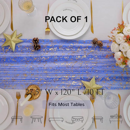 Snowkingdom Royal Blue Gold Table Runner 10 FT 120 Inch, Sparkle Sequin Glitter - Image 2