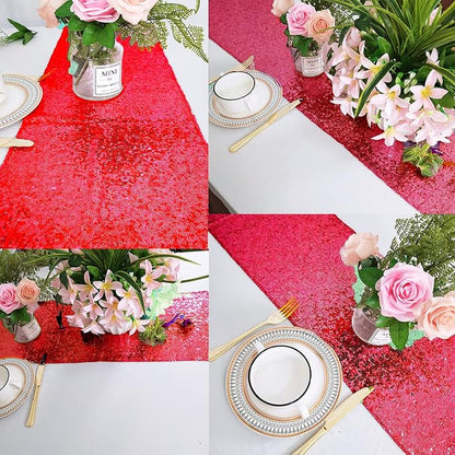 12 Packs 12 X 108 Inch Red Sequin Table Runner Glitter Dining Table Runner - Image 7