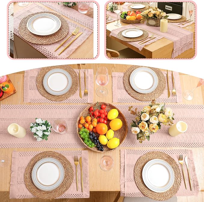 Boho Placemats 4/6/8 Set of Round Woven Placemat Macrame Style Bicolor - Image 5