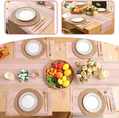 Boho Placemats 4/6/8 Set of Round Woven Placemat Macrame Style Bicolor - Image 5