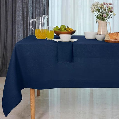 D'Moksha Homes Linen Tablecloth 60 x 120 Inch - 100% Pure Linen Navy Blue Table Cloth for Rectangle Tables - Machine Washable Cloth Tablecloth for Easter