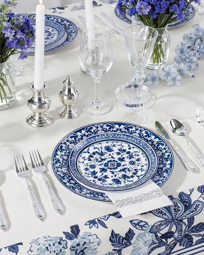 Blue Plastic Plates, Fancy Disposable Pates, 10.25" dinner & 7.5" dessert plates - Image 7