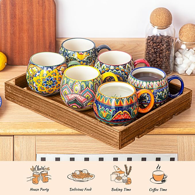 Henten Home Ceramic Coffee Mug Set of 6, 20 oz Colorful Coffee Cup - Image 6