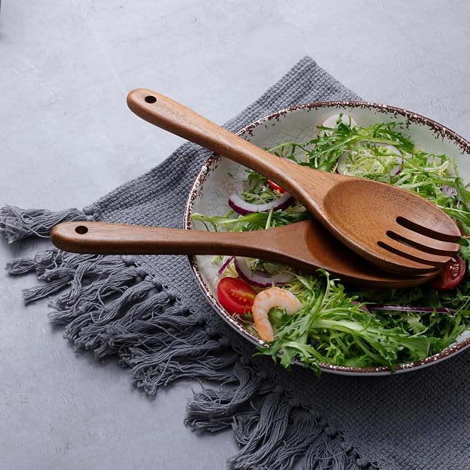 2 pcs Wooden Spoons for Cooking, 10.5 Inch wooden Salad servers of ladle and - Image 5