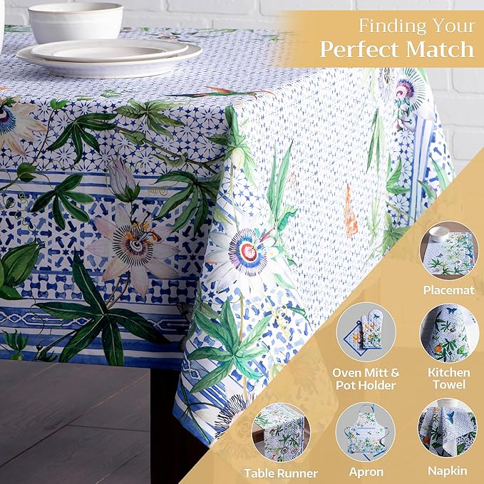 Maison d' Hermine Table Cloth Rectangle Table 100% Cotton 60 x 120 Inches Tablecloth Reusable Decorative for Dining Room Farmhouse Home Valentines Day Decorations Spring Summer - Passiflora