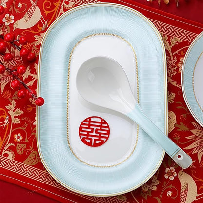 40 Pcs Fine Bone China Dinnerware Set, Porcelain & Ceramic Dinnerware Sets, Bone Stoneware & Ceramic Cookware Tableware Set Includes Dinner Plates|Spoons|Pasta Bowls|Soup Pot|Chopsticks