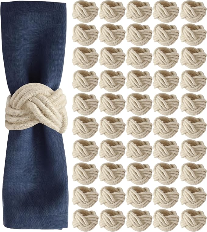 Artisan Handcrafted Cotton Napkin Rings Set of 50, Rustic Farmhouse Coastal by ALPHALivingHOME