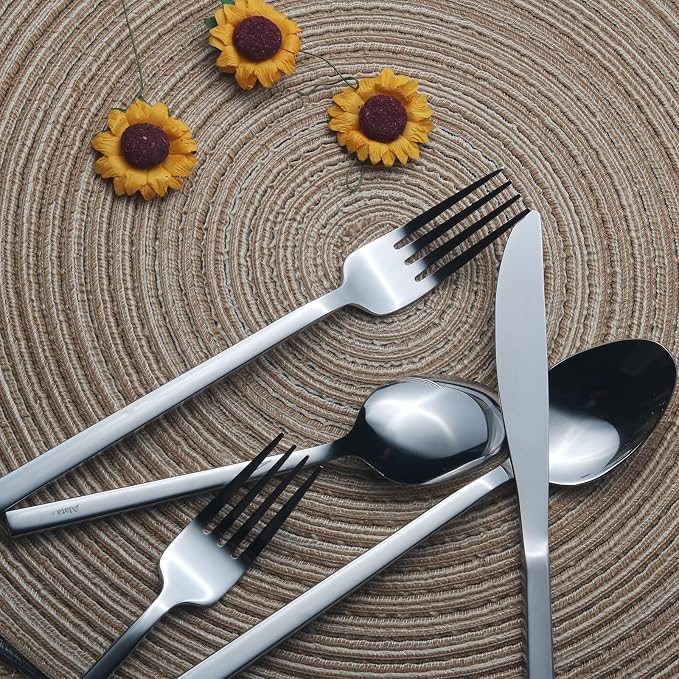 Alata Cube 40-Piece Forged Stainless Steel Flatware Set Cutlery Set, Mirror - Image 6