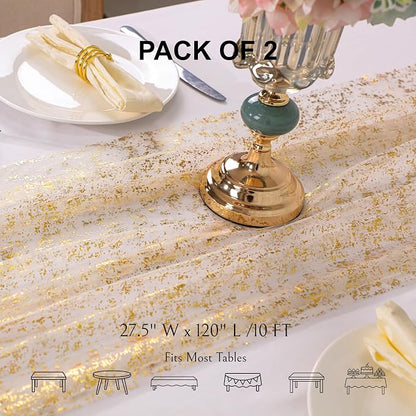 Snowkingdom 2Pcs Gold Gauze Table Runners 10Ft Sheer Chiffon Cheesecloth - Image 2