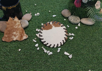 Cowhide Coasters Set of 6 pcs Round Natural Cowhides Drink Pads Hair On Genuine - Image 9
