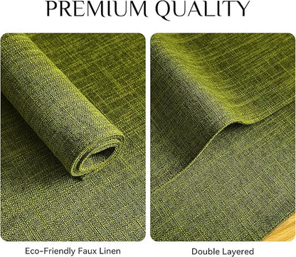 Softalker Faux Linen Placemats Set of 4-12 x 18 Inch, Heat Resistant Double Layered Durable Burlap Farmhouse Place Mats, Non-Slip Washable Rustic Table Mats for Dining, Kitchen, Party（Lime Green