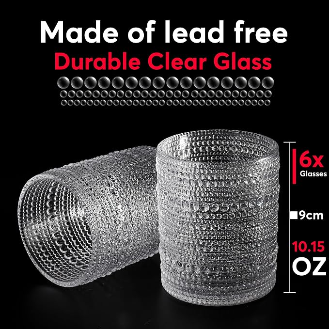 Hobnail Drinking Glasses, Vintage Glassware Set of 6, Vintage Drinking Glasses - Image 4