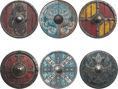 Viking Shield Coasters Leather Round Drink Coasters 6 Pcs Set with Holderor for Cup Drink Coffee Table Bar Home Decor