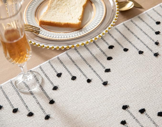 Boho Table Runner 13 x 48 Inch Long Natural Cotton Woven Runner - Image 4
