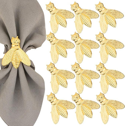 12 Pcs Decorative Fly Napkin Rings - Metal Napkin Rings Table Decor Napkin Ring, Dining Cloth Napkin Holder, Farmhouse Napkin Ring, Modern Napkin Holders (Gold) - ALPHA Living HOME
