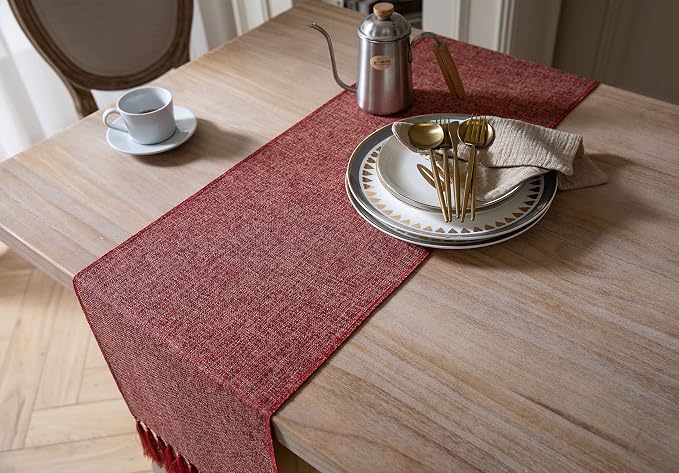 Red Table Runners 72 Inches Long, Burlap Linen Style Rustic Farmhouse Table - Image 4