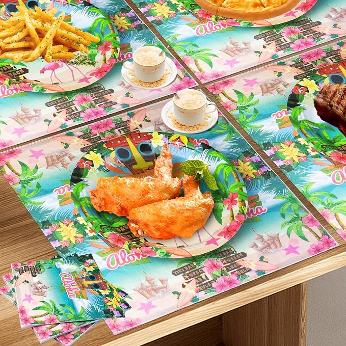 180PCS Hawaiian Aloha Plates and Napkins Party Supplies Serve 60 | Disposable - Image 5