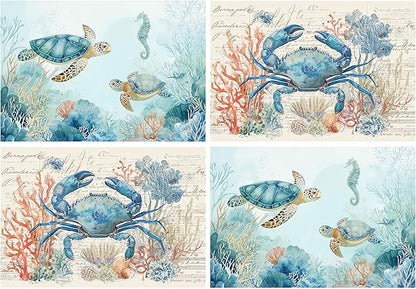 Nautical Placemats Set of 4 Washable Table Place Mats for Dining Kitchen Party Decor