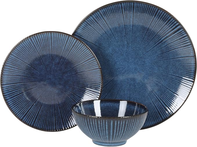 Gibson Elite Midnight Lune Plates and Bowls Sets, 12-Piece Stoneware Dinnerware - Image 9