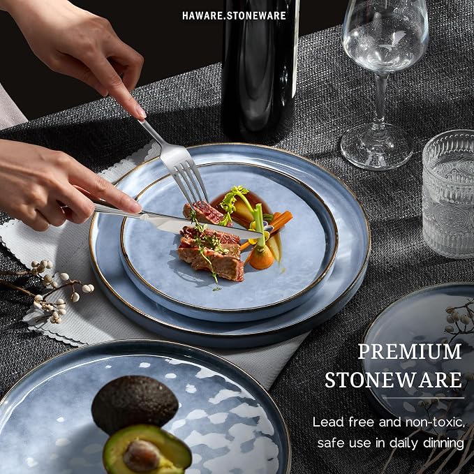 HaWare Dinnerware Sets, 6-Piece Plates and Bowls Set, Stoneware Dish Set - Image 4