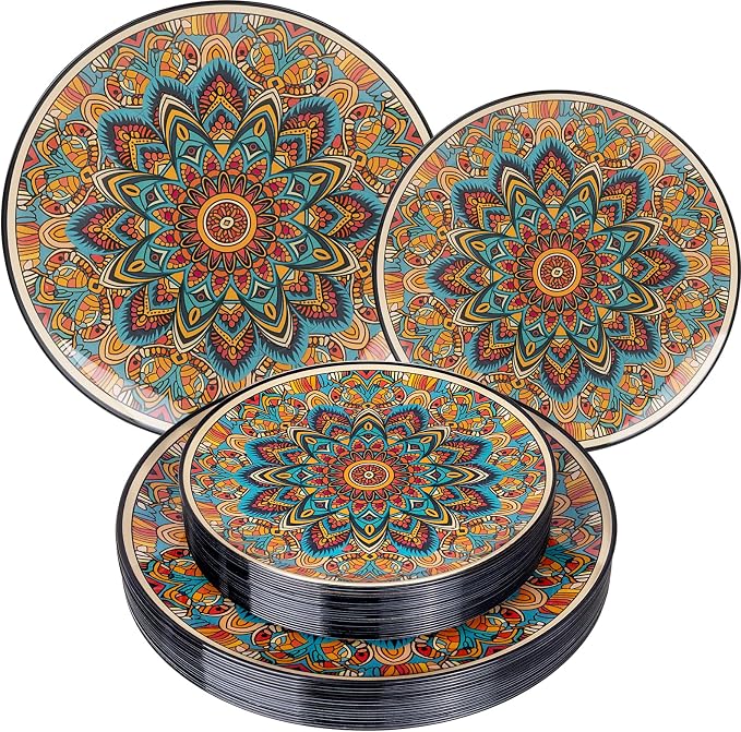 60PCS Bohemian Plastic Plates by Joyido