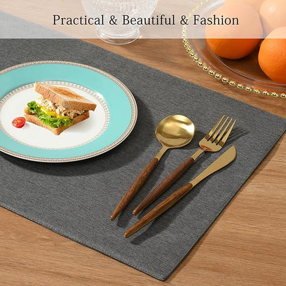 UnivoColors Set of 6 Faux Linen Placemats, Heat-Resistant & Easy-to-Clean,13"x19"for Dining Table, Kitchen, Holiday Meals (Dark Grey)