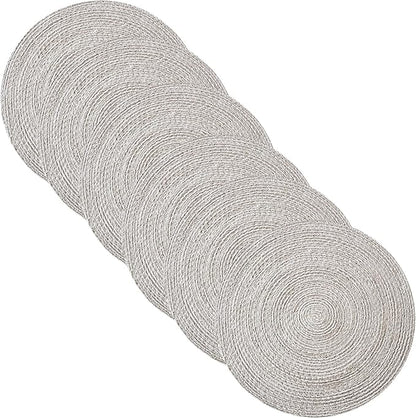 Round Placemats Set of 4-100% Cotton Two-Tone Placemat for Dining Table - Woven Braided Table Setting Place Mat - Washable Table Decor for Kitchen, Farmhouse, Rustic, Everyday Use, Gray