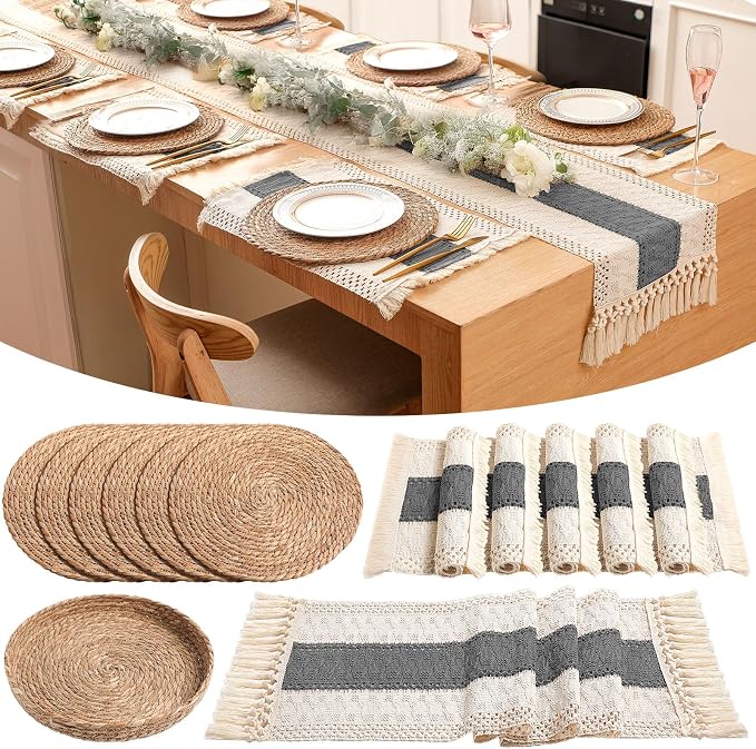 Boho Placemats 4/6/8 Set of Round Woven Placemat Macrame Style Bicolor by Gandeer