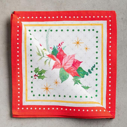 Maison d' Hermine Cloth Napkins Set of 4 100% Cotton for Thanksgiving Christmas Decorations Everyday Reusable Square Fall Napkins Cloth Washable Dinner Party (Poinsettia Christmas, 20"x20")