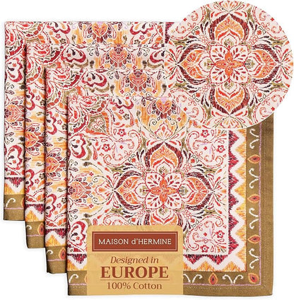 Maison d' Hermine Cloth Napkins Set of 4 100% Cotton for Thanksgiving Christmas Decorations Everyday Reusable Square Fall Napkins Cloth Washable Dinner Party (Damask, 20"x20")
