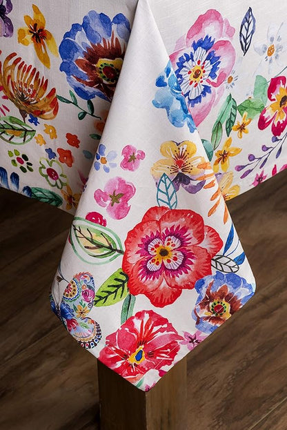 Maison d' Hermine Table Cloth Square Table 100% Cotton 60 x 60 Inches Tablecloth Reusable Decorative for Dining Room Farmhouse Home Valentines Day Decorations Spring Summer- Happy Florals -High Summer