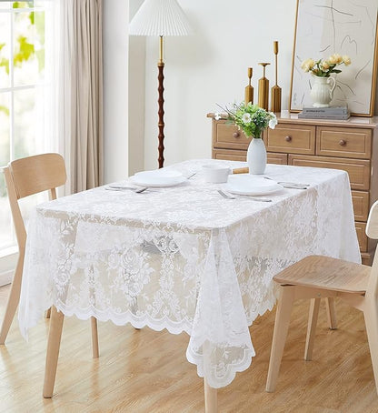 Warm Home Designs 60 x 120 Lace Tablecloth. White Rectangle Tablecloth with English Rose Design. Rectangular Tablecloth, Rustic Tablecloth or Dining Table Cover for 10-12 Guests. LTC White 120"