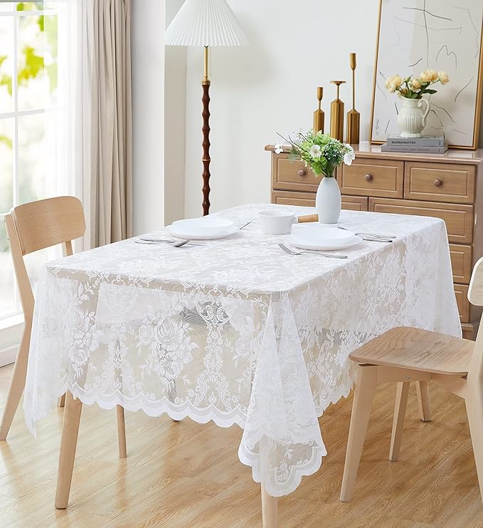 Warm Home Designs 70 x 70 Square Tablecloth with English Rose Design. Use Lace Square Table Cloth as Lace Tablecloth for Card Table or Dining Table. White Tablecloth for 4-8 Guests. LTC White 70"