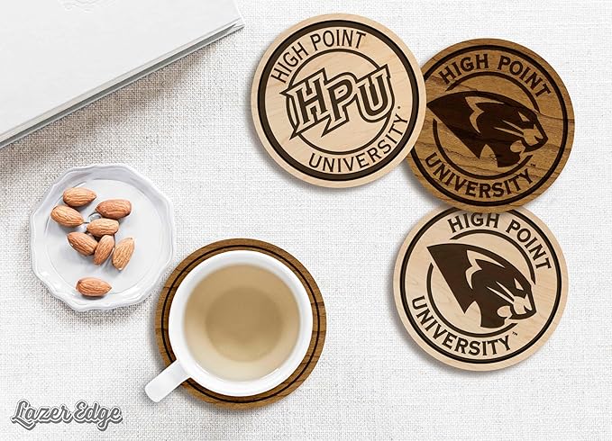 LazerEdge High Point Panthers Wooden Coaster Set - Cherry Wood - Officially Licensed Product - 4-Pack