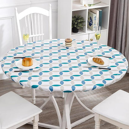Walrus Round Vinyl Fitted Tablecloth with Flannel Backing Elastic Edge Design Table Cover Waterproof Oil-Proof PVC Table Cloth Stain-Resistant Best for 57"-66" Round