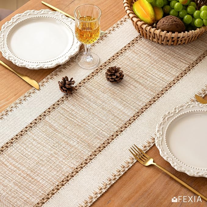 Boho Fall Table Runner Burlap for Home Kitchen Decor 13x72 Inch | 72 Inch Long - Image 4