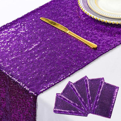 ShiDianYi Purple Bridal Shower Decorations 5Pcs Royal Purple 12''x72'' Sequin by ShiDianYi