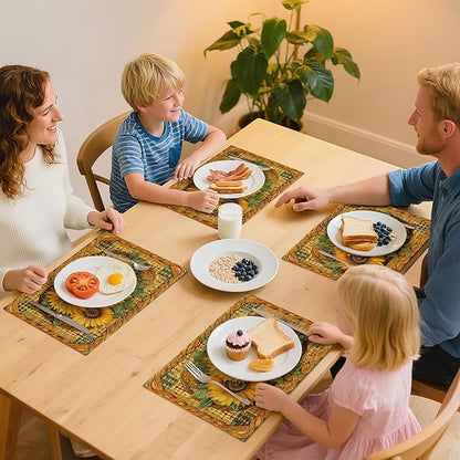 Sunflower Placemats Set of 4 Washable Table Place Mats for Dining Kitchen Party Decor