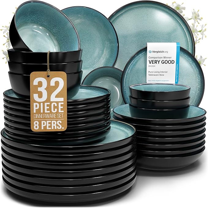 32 Piece Stoneware Dinnerware Set by PURELIVING