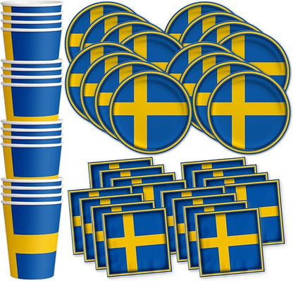 Swedish Flag Birthday Party Supplies Set Plates Napkins Cups Tableware Kit for 16