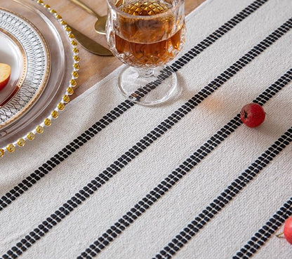 Caflife Boho Table Runner 90 Inchs Long Black and Beige, Cotton and Linen Woven - Image 3