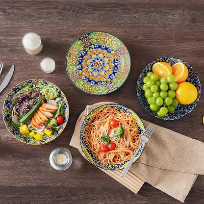 vancasso Pasta Bowls Set of 4, 42oz Ceramic Serving Bowls, Boho Pasta Plates | - Image 7