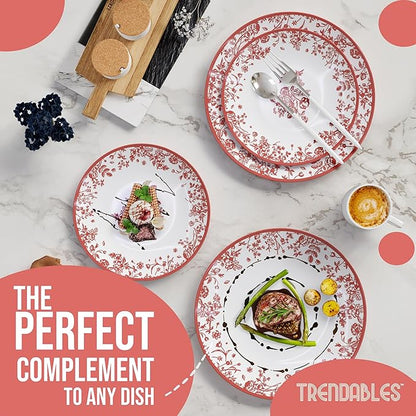 Trendables Disposable Plates For Party Supplies | Pink Floral Plastic Plates For Wedding 200 Pcs - 100 X 8 & 100 X 10 Dinner Plate Sets | Floral Plate Set Disposable Plastic Dinnerware Sets