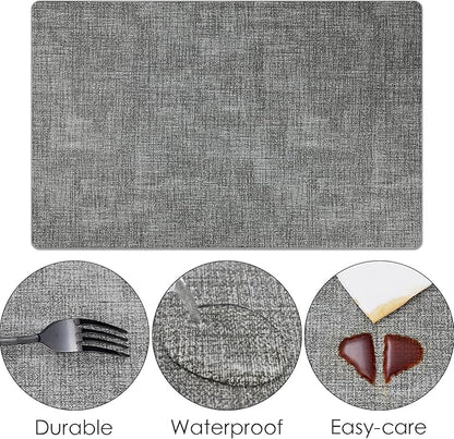 Placemats Set of 6 Faux Leather Heat Resistant Tables Mats Waterproof Oilproof Wipeable Reversible Anti-Slip Place Mats for Kitchen/Dining/Party/Outdoor 11.8" x 16.9", Light Gray