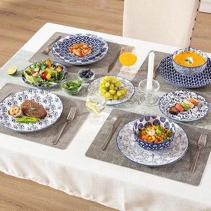 Sweejar 24 Pieces Ceramic Dinnerware Sets, Handmade Plates and Bowls Sets, Highly Scratch Resistant Dishes Set for Kitchen,Porcelain Dishwasher & Microwave Safe Dishes Set,Service for 8 (Vintage Blue)