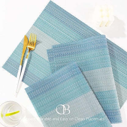 Placemats Set of 8 - Easy Clean Woven Vinyl Placemats for Dining Table, Indoor/Outdoor Place Mats, Washable PVC Table Mats（Ocean Geode）