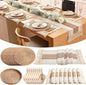 8 Sets Boho Decoration Placemats Round Woven Placemats, Cloth Napkins, Wood by Gandeer