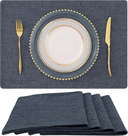 homing Cotton Linen Placemats Set of 4, Cloth Washable Farmhouse Dining Table Mats for Indoors & Outdoors, Easy to Clean, Charcoal, 13 x 19 Inch